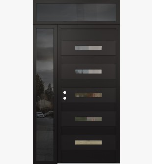 Diamond D9 50" x 96" black/black clear Glass Panel black RHI with Sidelite and Transom mirrored Glass