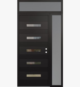 Diamond D9 50" x 96" black/black Clear Glass Panel black LHI with Sidelite and Transom frosted Glass