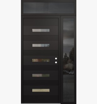 Diamond D9 48" x 96" black/black clear Glass Panel black LHI with Sidelite and Transom mirrored Glass