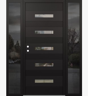 Diamond D9 68" x 80" black/black Clear Glass Panel black RHI with 2 Sidelites Mirrored Glass