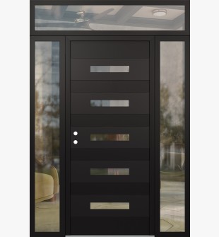 Diamond D9 64" x 96" black/black Clear Glass Panel black RHI with 2 Sidelites and Transom Clear Glass