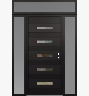 Diamond D9 68" x 96" black/black Clear Glass Panel black LHI with 2 Sidelites and Transom frosted Glass