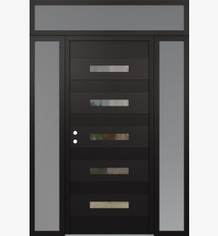 Diamond D9 64" x 96" black/black clear Glass Panel black RHI with 2 Sidelites and Transom frosted Glass