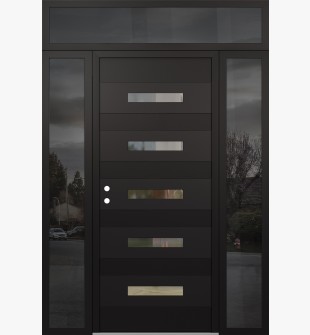 Diamond D9 64" x 96" black/black Clear Glass Panel black RHI with 2 Sidelites and Transom Mirrored Glass