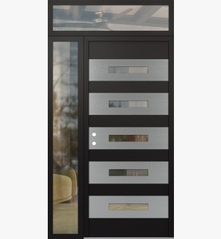 Diamond D9 48" x 96" black/black Clear Glass Panel Stainless steel RHI with Sidelite and Transom Clear Glass