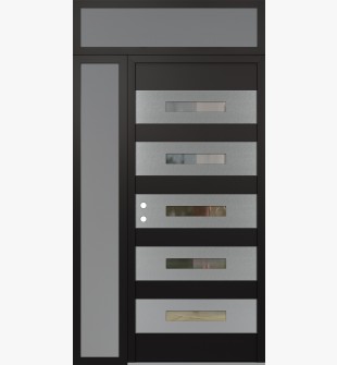 Diamond D9 52" x 96" black/black Clear Glass Panel Stainless steel RHI with Sidelite and Transom frosted Glass