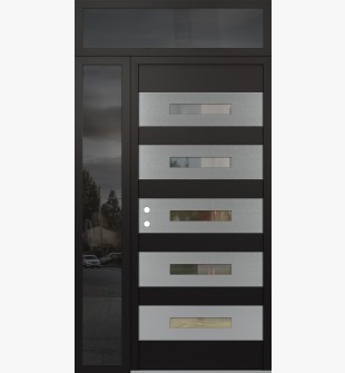 Diamond D9 48" x 96" black/black Clear Glass Panel Stainless steel RHI with Sidelite and Transom Mirrored Glass