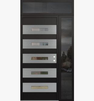 Diamond D9 48" x 96" black/black Clear Glass Panel Stainless steel LHI with Sidelite and Transom Mirrored Glass