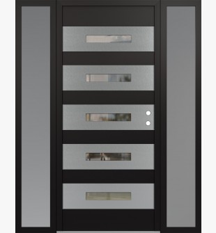 Diamond D9 68" x 80" black/black Clear Glass Panel Stainless steel LHI with 2 Sidelites frosted Glass