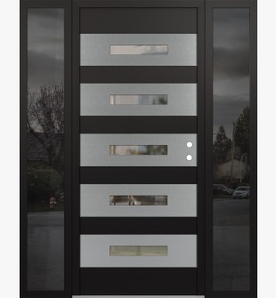 Diamond D9 64" x 80" black/black Clear Glass Panel Stainless steel LHI with 2 Sidelites Mirrored Glass