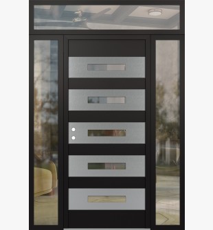 Diamond D9 68" x 96" black/black clear Glass Panel stainless steel RHI with 2 Sidelites and Transom clear Glass