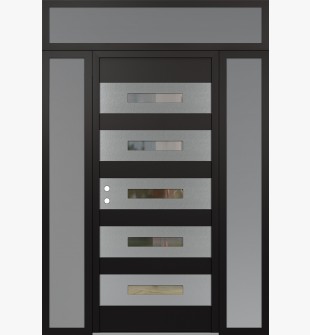 Diamond D9 60" x 96" black/black Clear Glass Panel Stainless steel RHI with 2 Sidelites and Transom frosted Glass