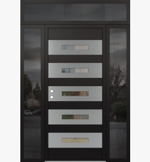 Diamond D9 64" x 96" black/black Clear Glass Panel Stainless steel RHI with 2 Sidelites and Transom Mirrored Glass