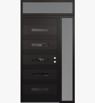 Diamond D9 52" x 96" black/black Mirrored Glass Panel black LHI with Sidelite and Transom frosted Glass