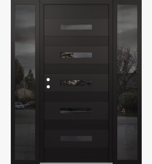 Diamond D9 68" x 80" black/black Mirrored Glass Panel black RHI with 2 Sidelites Mirrored Glass