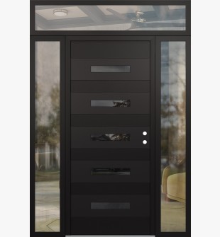 Diamond D9 64" x 96" black/black Mirrored Glass Panel black LHI with 2 Sidelites and Transom clear Glass