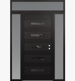 Diamond D9 60" x 96" black/black mirrored Glass Panel black LHI with 2 Sidelites and Transom frosted Glass