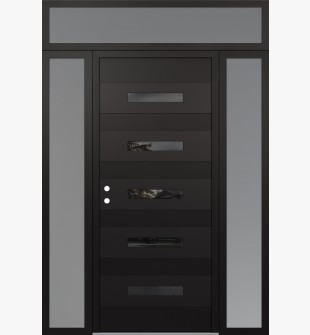 Diamond D9 60" x 96" black/black Mirrored Glass Panel black RHI with 2 Sidelites and Transom frosted Glass