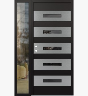 Diamond D9 48" x 80" black/black Mirrored Glass Panel stainless steel RHI with Sidelite clear Glass