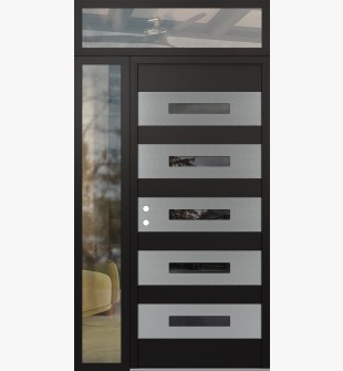 Diamond D9 48" x 96" black/black Mirrored Glass Panel stainless steel RHI with Sidelite and Transom clear Glass