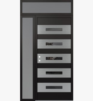 Diamond D9 52" x 96" black/black Mirrored Glass Panel stainless steel RHI with Sidelite and Transom frosted Glass