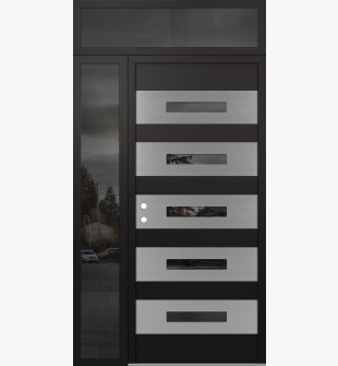 Diamond D9 52" x 96" black/black Mirrored Glass Panel stainless steel RHI with Sidelite and Transom Mirrored Glass