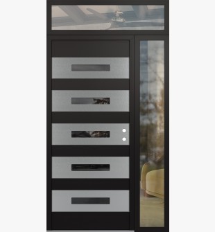 Diamond D9 48" x 96" black/black Mirrored Glass Panel stainless steel LHI with Sidelite and Transom clear Glass