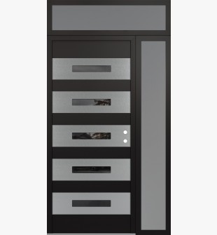 Diamond D9 48" x 96" black/black Mirrored Glass Panel stainless steel LHI with Sidelite and Transom frosted Glass