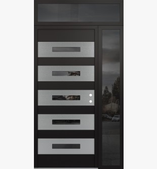 Diamond D9 50" x 96" black/black Mirrored Glass Panel stainless steel LHI with Sidelite and Transom Mirrored Glass