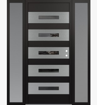 Diamond D9 68" x 80" black/black Mirrored Glass Panel stainless steel LHI with 2 Sidelites frosted Glass
