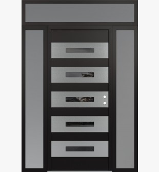 Diamond D9 60" x 96" black/black mirrored Glass Panel stainless steel LHI with 2 Sidelites and Transom frosted Glass