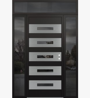 Diamond D9 64" x 96" black/black mirrored Glass Panel stainless steel LHI with 2 Sidelites and Transom mirrored Glass