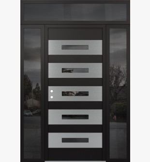 Diamond D9 64" x 96" black/black Mirrored Glass Panel stainless steel RHI with 2 Sidelites and Transom Mirrored Glass