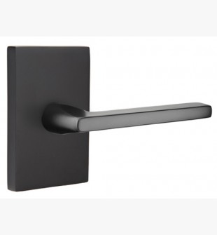 EMTEK HELIOS LEVER WITH MODERN RECTANGULAR ROSETTE PASSAGE LH FLAT BLACK (US19) 5112