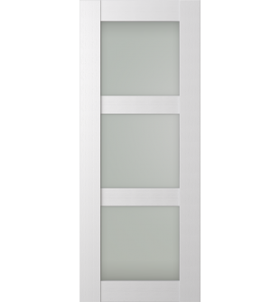 RTA DOOR SLAB PALLADIO 3 LITE VETRO BIANCO NOBLE 30" X 80" X 1 9/16" TEMPERED FROSTED GLASS