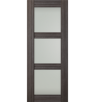 DOOR SLAB PALLADIO 3 LITE VETRO GRAY OAK 30" X 84" X 1 9/16" TEMPERED FROSTED GLASS