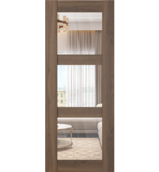 DOOR SLAB AVON 3 LITE CLEAR VETRO PECAN NUTWOOD 30" X 80" X 1 3/4" TEMPERED CLEAR GLASS