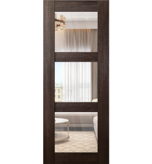 DOOR SLAB AVON 3 LITE CLEAR VETRO VERALINGA OAK 18" X 84" X 1 3/4" TEMPERED CLEAR GLASS