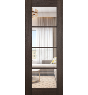 DOOR SLAB AVON 4 LITE CLEAR VETRO VERALINGA OAK 24" X 92 1/2" X 1 3/4" TEMPERED CLEAR GLASS