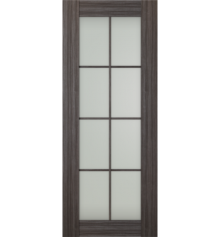 RTA DOOR SLAB PALLADIO 8 LITE VETRO GRAY OAK 28" X 80" X 1 9/16" TEMPERED FROSTED GLASS