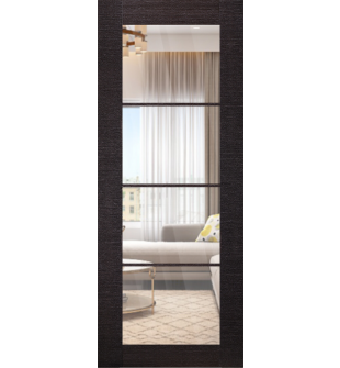 DOOR SLAB AVANTI 4 LITE CLEAR VETRO BLACK APRICOT 18" X 80" X 1 3/4" TEMPERED CLEAR GLASS