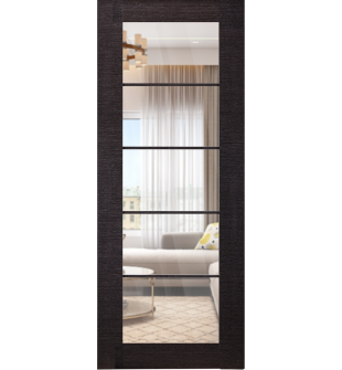 DOOR SLAB AVANTI 5 LITE CLEAR VETRO BLACK APRICOT 28" X 92 1/2" X 1 3/4" TEMPERED CLEAR GLASS