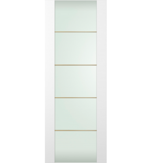 DOOR SLAB SMART PRO H3G 4H GOLD STRIPS VETRO POLAR WHITE 30" X 84" X 1 3/4" TEMPERED FROSTED GLASS