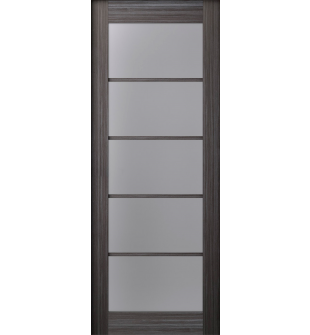 DOOR SLAB PALLADIO 5 LITE VETRO GRAY OAK 28" X 84" X 1 9/16" TEMPERED FROSTED GLASS