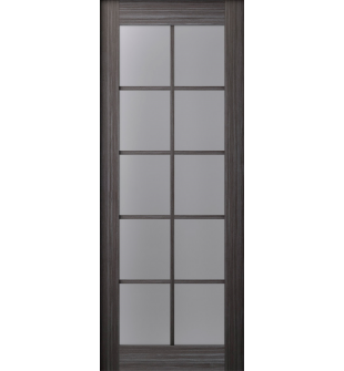 DOOR SLAB PALLADIO 10 LITE VETRO GRAY OAK 36" X 96" X 1 9/16" TEMPERED FROSTED GLASS