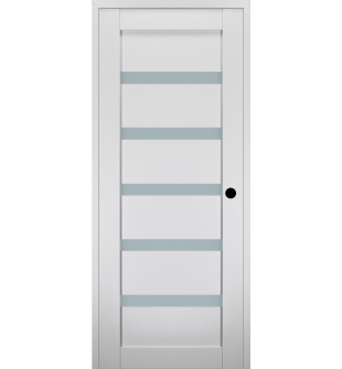 RTA LEFT HAND PREHUNG CONCEALED DOOR SLAB LEORA VETRO BIANCO NOBLE 18" X 80" X 1 9/16" FROSTED GLASS