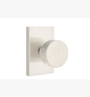 EMTEK ROUND KNOB WITH MODERN RECTANGULAR ROSETTE DUMMY SATIN NICKEL (US15) 5052
