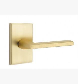 EMTEK HELIOS LEVER WITH MODERN RECTANGULAR ROSETTE PASSAGE LH SATIN BRASS (US4) 5112