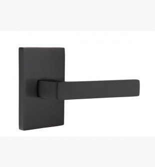 EMTEK DUMONT LEVER WITH MODERN RECTANGULAR ROSETTE PRIVACY RH FLAT BLACK (US19) 5212