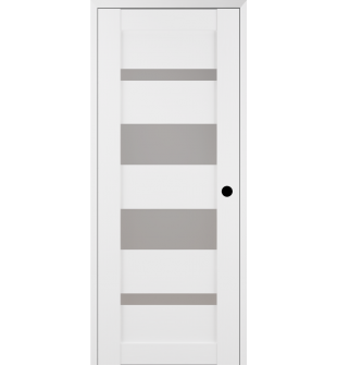 RTA LEFT HAND PREHUNG CONCEALED DOOR SLAB MIRELLA VETRO BIANCO NOBLE 32" X 80" X 1 9/16" FROSTED GLASS